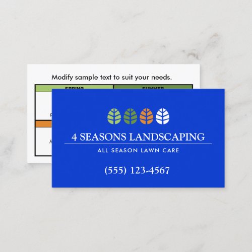 Tree Logo and Lawn Service Landscaping Blue Business Card