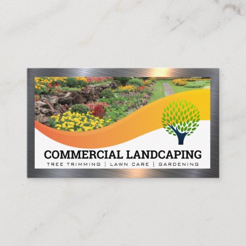 Tree Logo  Landscaping  Metal Border Business Card