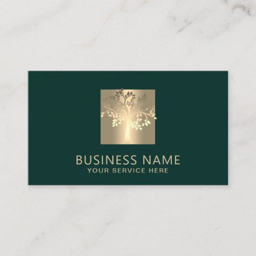 Tree Logo Modern Green  Gold Professional Business Card