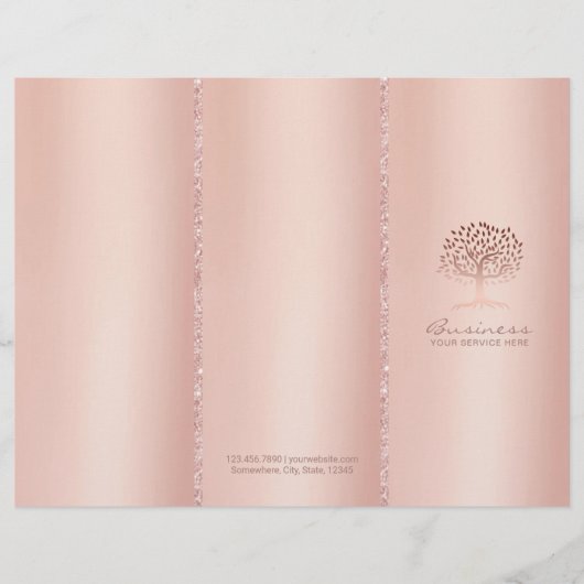 Tree Logo Rose Gold Tri-Fold Spa Salon Bruchures (Front)