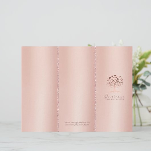 Tree Logo Rose Gold Tri-Fold Spa Salon Bruchures (Standing Front)