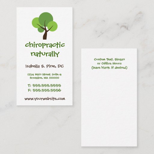 Customizable Tree Logo Vertical Chiropractic Business Cards
