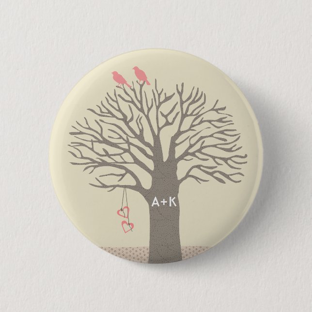 Tree Love Birds Love Initials Custom Button (Front)