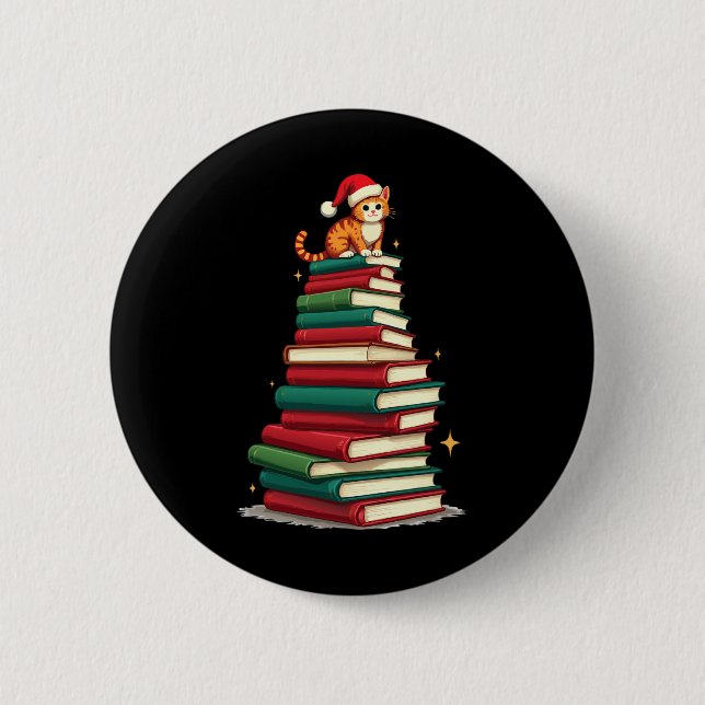 Tree Love Reading Books Cat Librarian Funny Christ Button (Front)