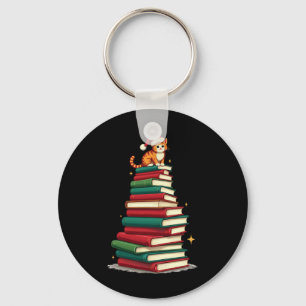 Tree Love Reading Books Cat Librarian Funny Christ Keychain