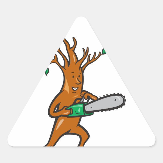 Tree Man Arborist With Chainsaw Triangle Sticker (Front)