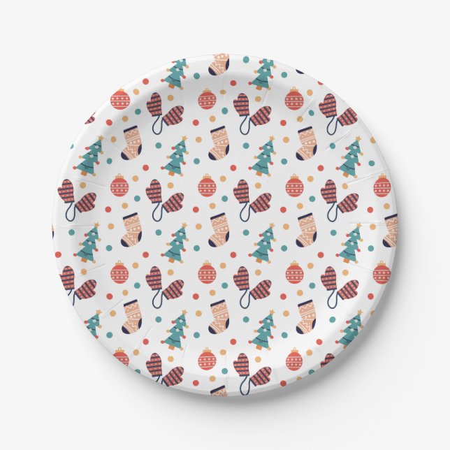 Tree Mittens Stockings and Baubles Christmas  Paper Plates (Front)