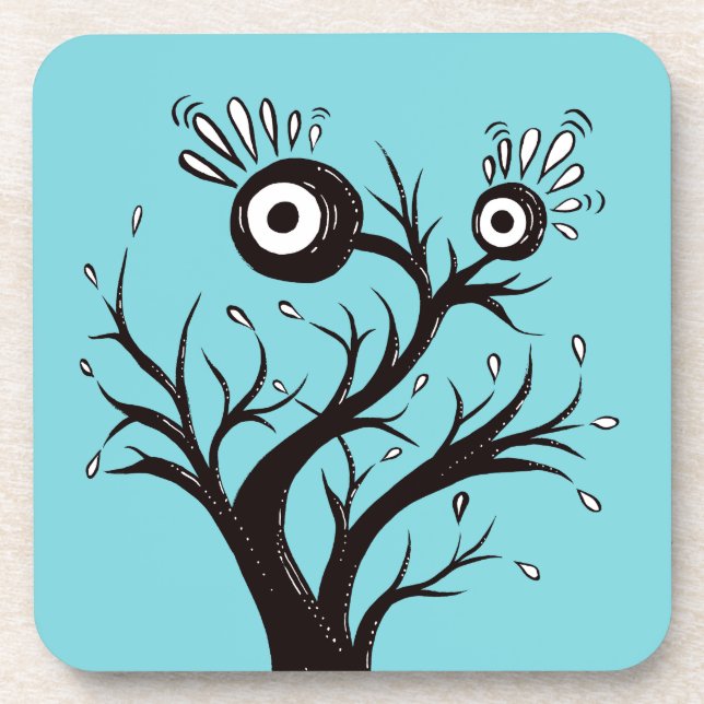 Tree Monster Weird Ink Drawing Beverage Coaster (Front)