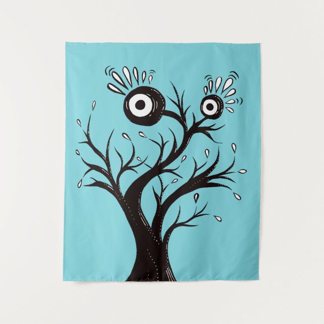 Tree Monster Weird Ink Drawing Tapestry (Front)