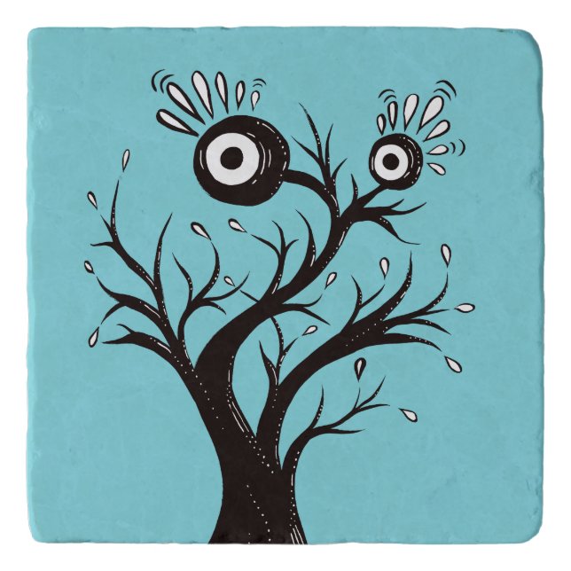 Tree Monster Weird Ink Drawing Trivet (Front)