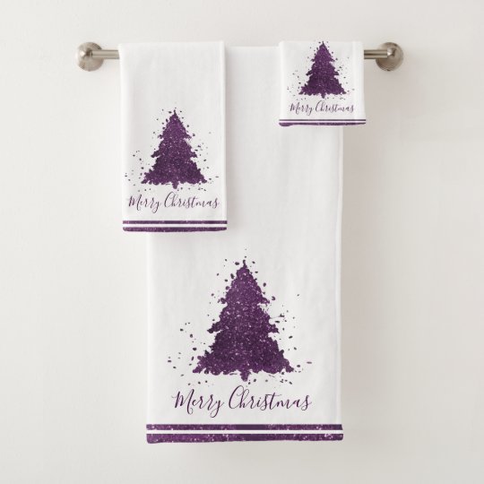Tree Moody Decor Eggplant Purple Holiday Border Bath Towel Set Tree Moody Decor Eggplant Purple Holiday Border Bath Towel Set