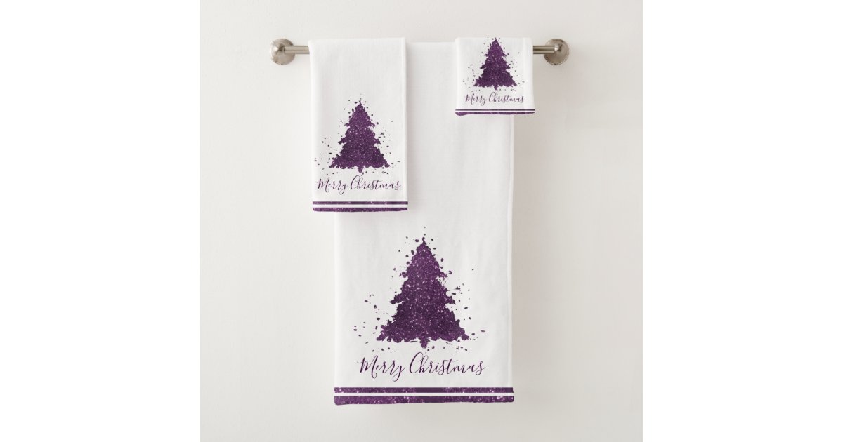Tree Moody Decor Eggplant Purple Holiday Border Bath Towel Set