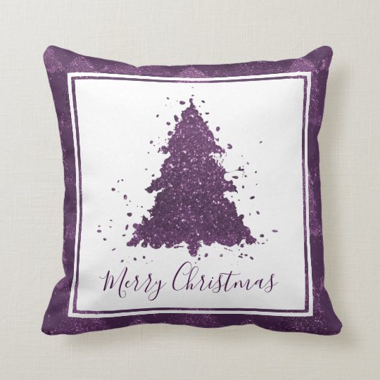 Tree Moody Decor Eggplant Purple Holiday Border Throw Pillow