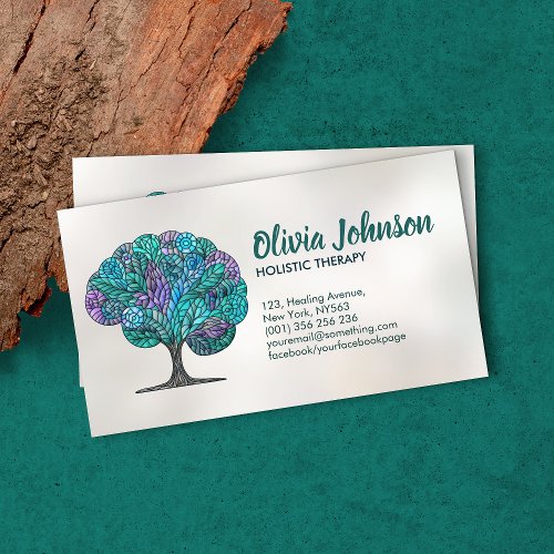 Tree Mosaic Art _Turquoise and Purple Business Card
