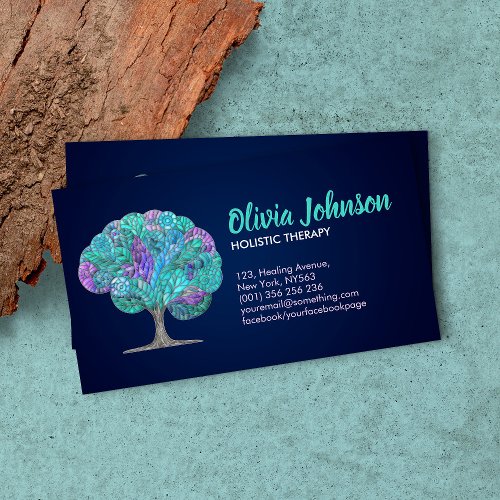 Tree Mosaic Art _Turquoise and Purple Business Card