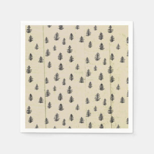 Tree Mountain Illustration Pattern Rustic Napkins