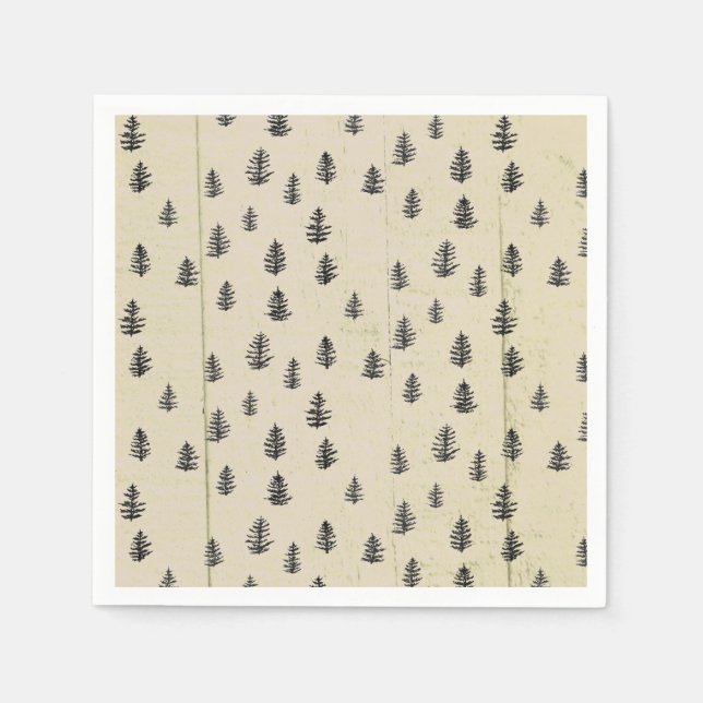 Tree Mountain Illustration Pattern Rustic Napkins (Front)