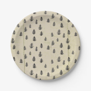Tree Mountain Illustration Pattern Rustic Paper Plates