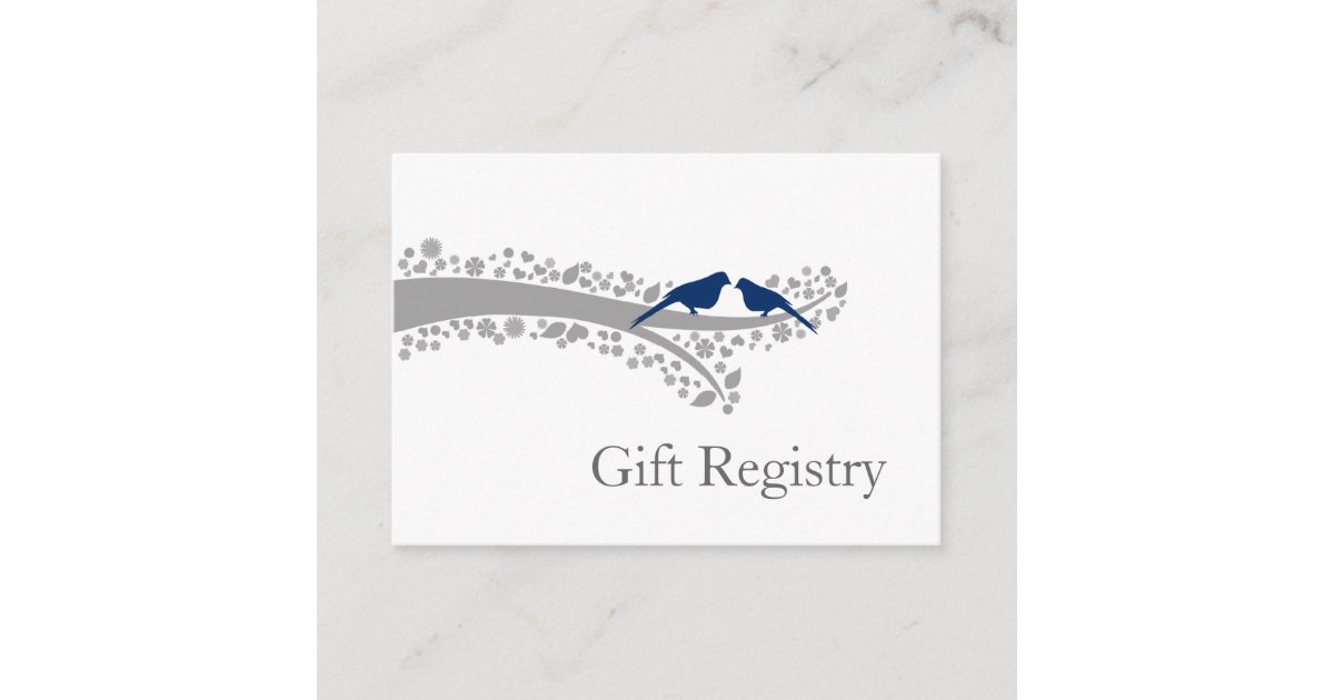 Tree Navy Blue Lovebirds Gift Registry Cards