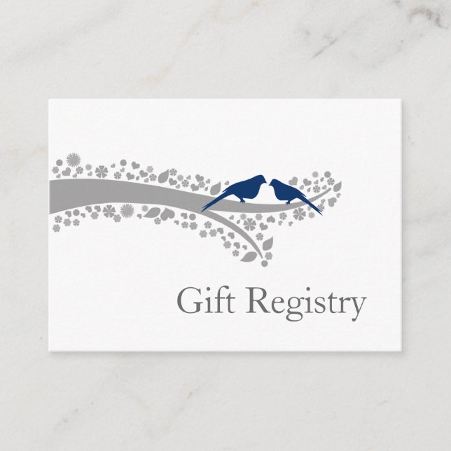 tree navy blue lovebirds Gift Registry Cards (Front)