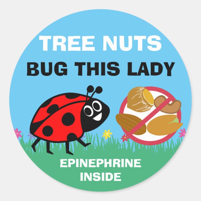 Tree Nut Allergy Alert Epinephrine Ladybug Classic Round Sticker (Front)