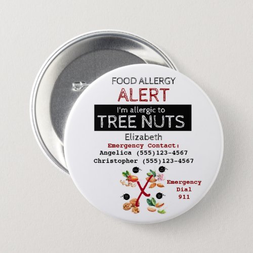 Tree Nut Food Allergy Alert Label Button