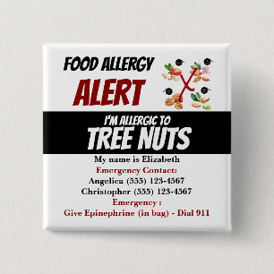 Tree Nut Food Allergy Alert Warning Label Button