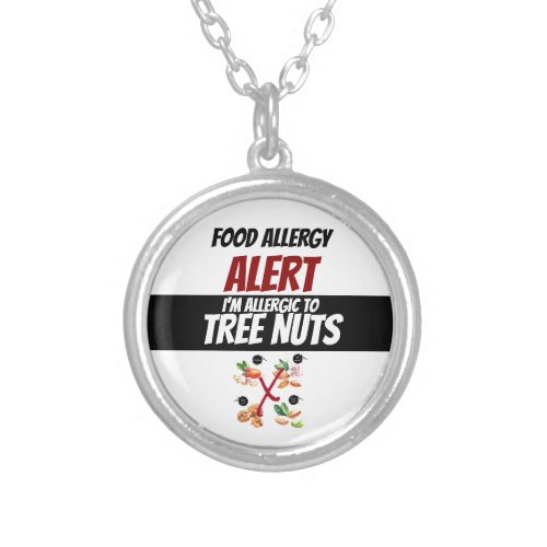 Tree Nut Food Allergy Alert Warning Label Silver Plated Necklace