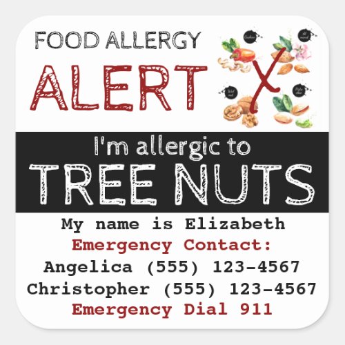 Tree Nut Food Allergy  Square Sticker