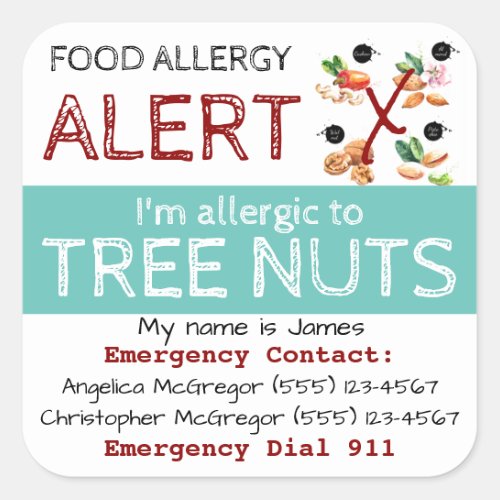 Tree Nut Food Allergy Sticker Light Teal