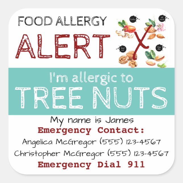 Tree Nut Food Allergy Sticker Light Teal (Front)