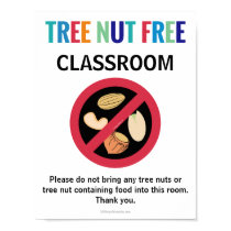 Tree Nut Free Classroom Customized Allergy School Poster