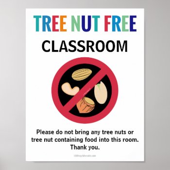 Tree Nut Free Classroom Customized Allergy School Poster by LilAllergyAdvocates at Zazzle
