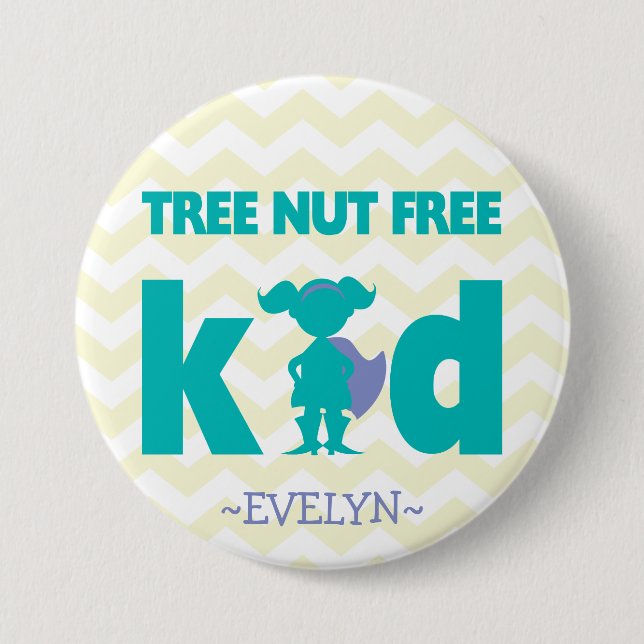 Tree Nut Free Superhero Girl Button (Front)