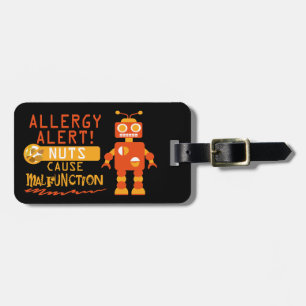 Tree Nut Peanut Personalized Allergy Alert Robot Luggage Tag