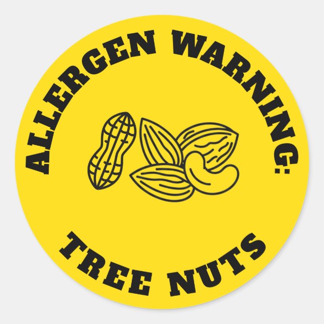 Tree Nuts Allergen Warning Sticker - Yellow Safety (Front)