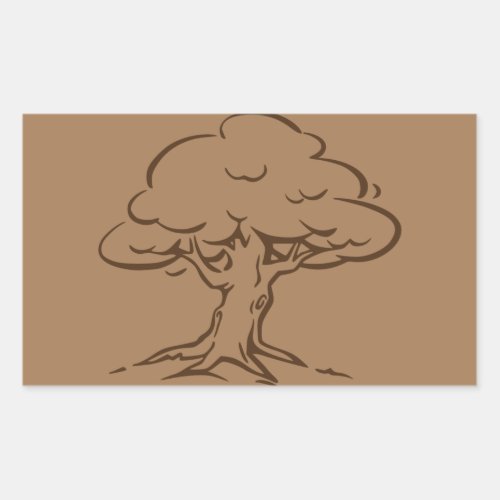 tree_oak_wind_leaves_roots_brown rectangular sticker