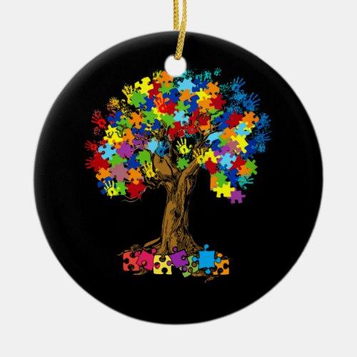 Tree Of Autism Awareness Month ASD Supporter Ceramic Ornament