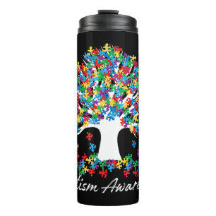 Tree Of Autism Awareness Month Life ASD Men women Thermal Tumbler