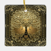Tree of Gold Inner Light with Heart Roots Ceramic Ornament