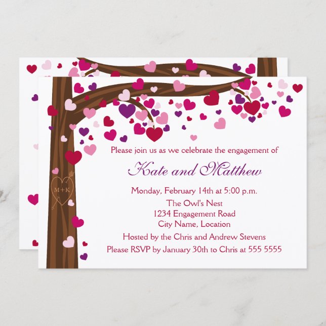 Tree of Hearts Engagement Party Invitation (Front/Back)
