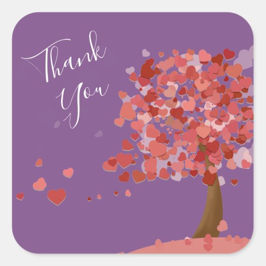 Tree Of Hearts Thank You Cute Square Sticker 