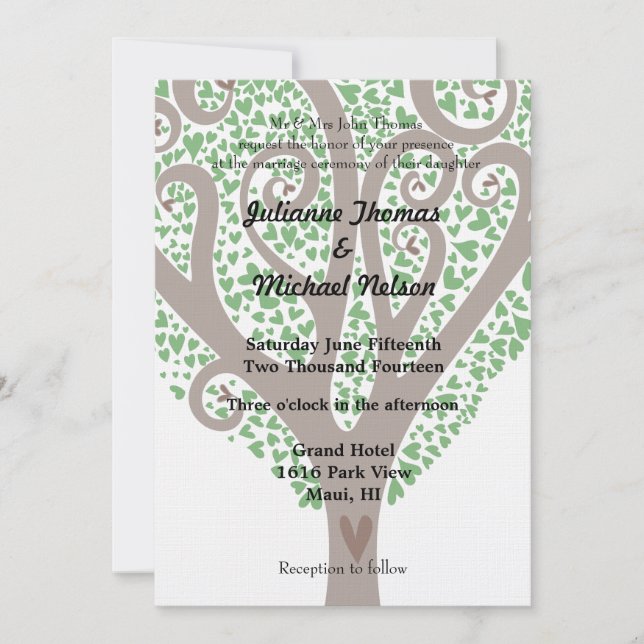 Tree of Hearts Wedding Invitation (Front)