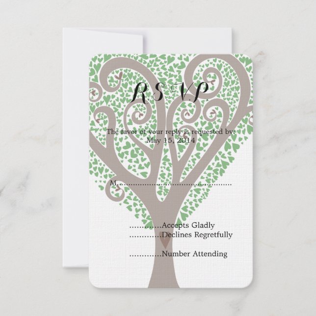 Tree of Hearts Wedding RSVP Card (Front)