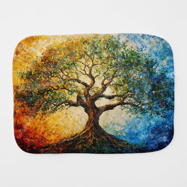 Tree of Knowledge - Oil Painting Baby Burp Cloth (Front Horizontal)