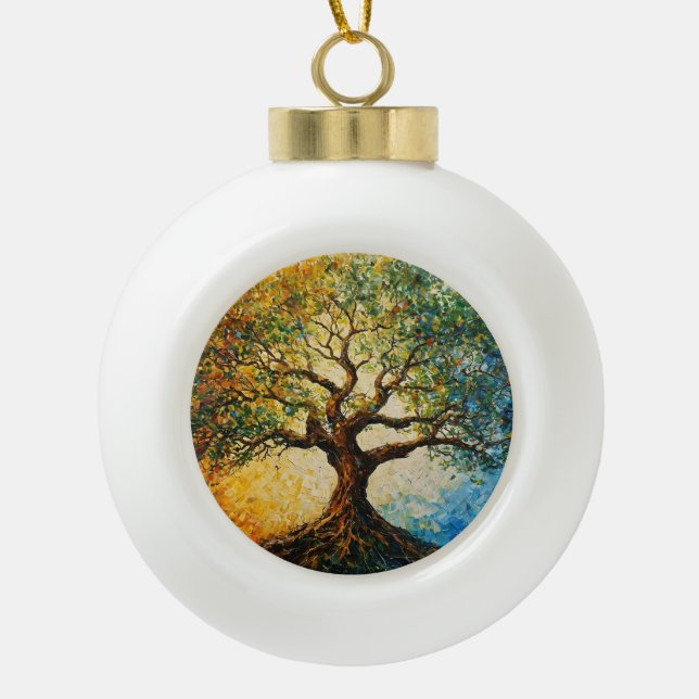 Tree of Knowledge - Oil Painting Ceramic Ball Christmas Ornament (Front)