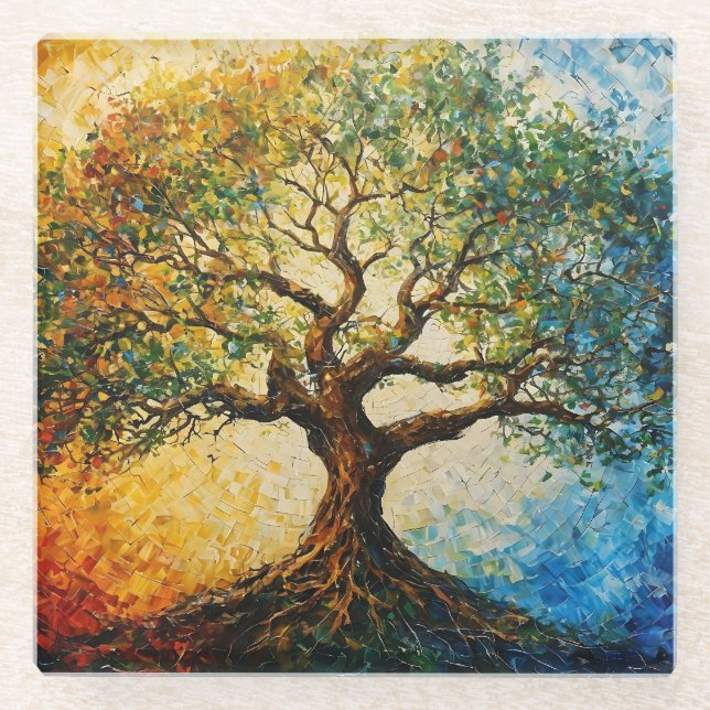 Tree of Knowledge - Oil Painting Glass Coaster (Front)