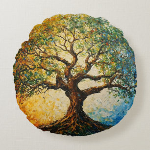 Tree of Knowledge - Oil Painting Round Pillow