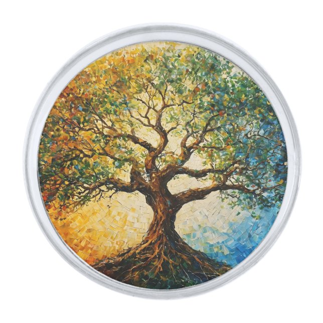 Tree of Knowledge - Oil Painting Silver Finish Lapel Pin (Front)