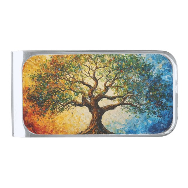 Tree of Knowledge - Oil Painting Silver Finish Money Clip (Front)